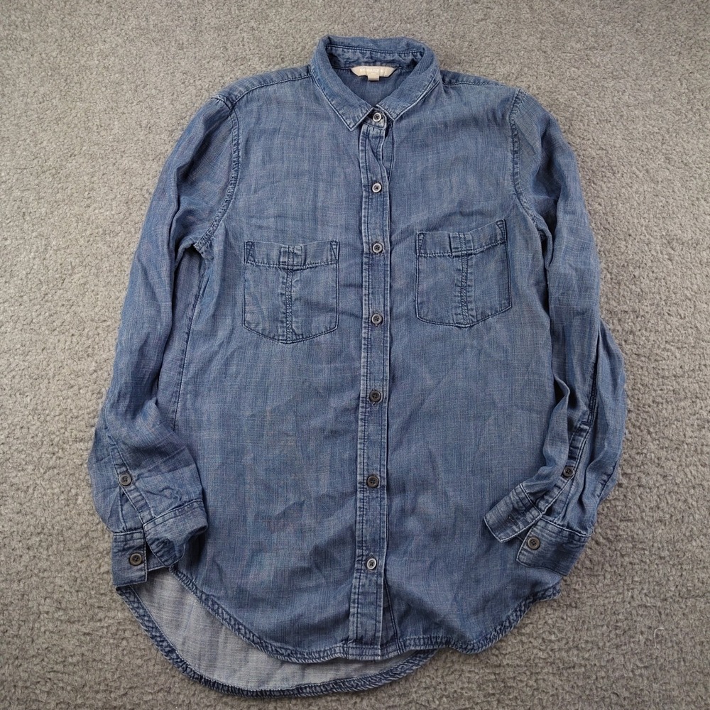 Banana Republic Button Up Shirt Sz XS Chambray Blue Lyocell EUC